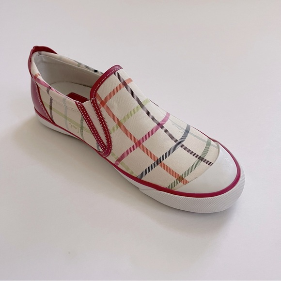 NWT Coach 'Beale' style slip on cream sneakers with plaid canvas print - Picture 5 of 8